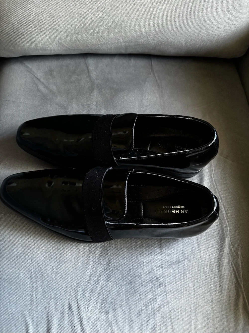 Van Heusen Black Patent Leather Slip-On Loafers with Elastic Strap